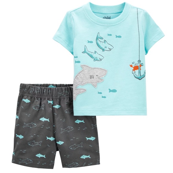 CARTER'S · 2PC SHARK SHORT SLEEVE T-SHIRT + SHORTS - SIZE - Picture 2 of 3
